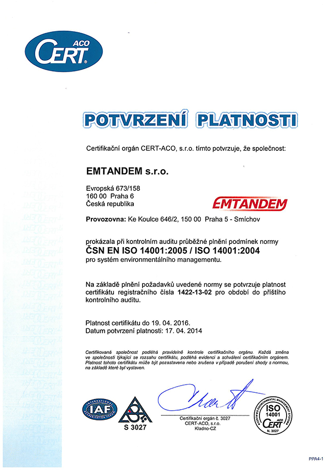 Potvrzení platnosti certifikátu