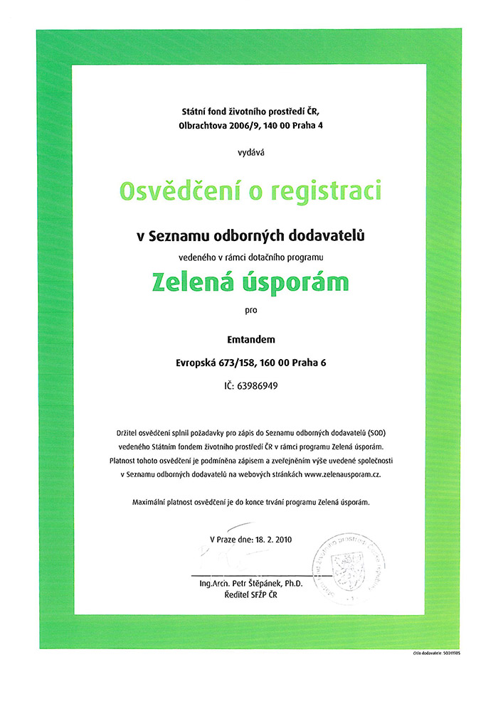Osvědčení zelená úsporám