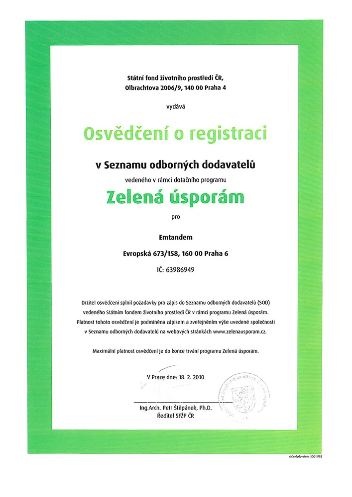 Osvědčení zelená úsporám